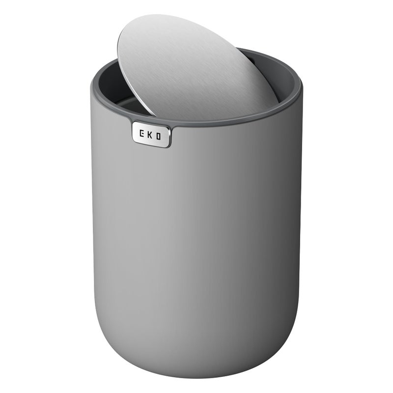EKO Fandy 0.58 Gal/2.2L Mini Trash Can with Lid, Swing-Top Desktop Trash Can for Bathroom, Countertop, Vanity, Desk or Office, Small Garbage Bin (Grey) - Image 1